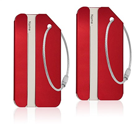 Aluminum Luggage Tag for Luggage Baggage Travel Identifier By Ovener (Red 2 Pcs)