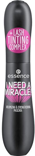 essence cosmetics I NEED A MIRACLE! VOLUMIZING & STRENGTHENING MASCARA,Nr. 01,Schwarz,volumengebend,stärkend,Färbeeffekt,vegan,ohne Mikroplastikpartikel,Nanopartikel frei,ohne Parfüm,1er Pack (16ml)