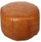 Casa Moro Marokkanisches Leder-Sitzkissen Asli Orange Groß Höhe 35 cm x Durchmesser 52 cm runder Pouf mit formstabiler Füllung Kunsthandwerk aus Marrakesch MO4148