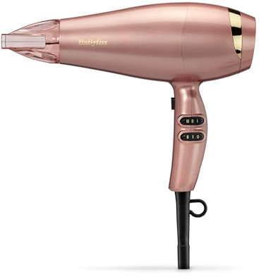 BaByliss Asciugacapelli Rose Gold, 2100W Phon Capelli Professionale, Funzione ionica anti-crespo, asciugatura rapida, leggero, 3 impostazioni di calore, 2 velocità, Rose Gold, 5336PE