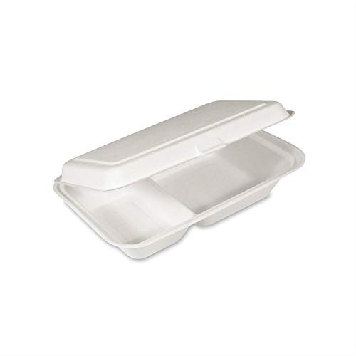 50x Bio Take Away Box 2-geteilt weiß 250 x 162 x 63 mm aus Zuckerrohr | nachhaltige To Go Lunchbox Transportbox | Lebensmittel Behälter Einweg | kompostierbar auslaufsicher