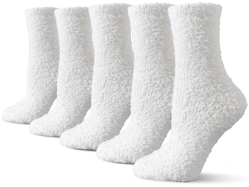TOCONFFON Lot de 5,6,7 paires de chaussettes pelucheuses confortables pour femme