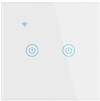 Lancoon Interruptor de Pared táctil con Indicador LED Azul Control de Voz Remoto Inteligente Inalámbrico Función de Temporizador para Compartir en Familia Se Requiere Cable Neutro(Blanco,2unidades)