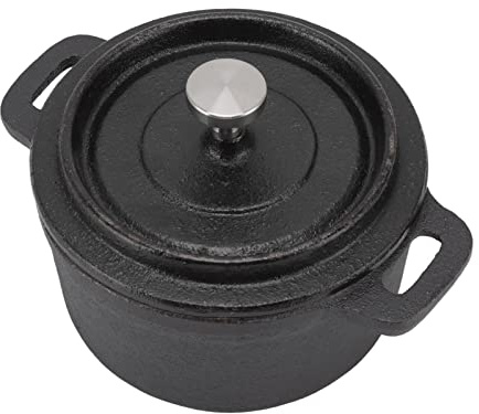 Traditional Heat Resistant Cast Iron Pot, Ergonomic Slow Cook Handle, Atyhao Dutch Pot with Lid for Grilling Pasta Diameter 10CM Casserole Dishes Baking Dishes