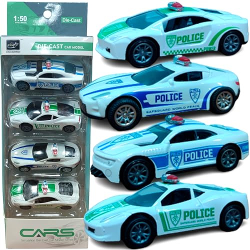 RECIÉNACIDOS - Coches de Juguete de Carreras de Policía, Emoción Veloz y Diversión sin Límites para Pequeños Agentes en Formación [Set de 4 Coches]