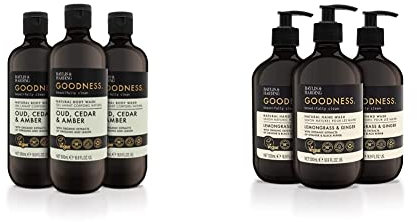 Baylis & Harding Goodness Oud, Cedar and Amber Body Wash, 500ml, (Pack of 3) - Vegan Friendly & Goodness Lemongrass & Ginger Hand Wash, 500 ml, (Pack of 3) - Vegan Friendly