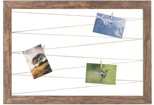 CLAMARO 'Neo Collage Line' porta foto 85 x 85 cm | rovere marrone scuro | cornice orizzontale con filo di iuta e clip di legno | ideale come galleria di collage fotografico, parete fotografica o