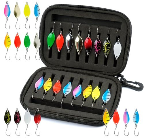 PUWOWYE Forellen Spoon Set Forellenköder, 16 Stücke Kunstköder Spinner Blinker Set AngelKöder 2.5g/ 3.5g/5g Angelzubehör mit Aufbewahrungsbox für Hecht Zander Barsch Forelle