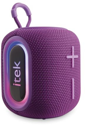 iTek I58084PUR Vibes Wireless Bluetooth Speaker with 7 Multi-coloured LED Light Modes, AUX-In, USB. TWS Capability and Automatic Shut-Off, 5W, Purple