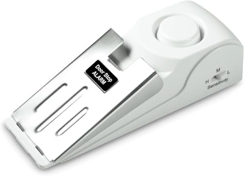 Alarma de Puerta Cuña, Topes de Puerta de Goma Inalámbricos 120dB, 3 Sensibilidades Ajustables Sistema de Alarma Antirrobo con Antideslizante para el Hogar.