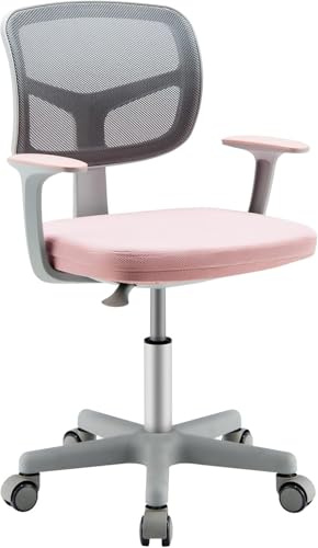 FANTASK Sedia da scrivania per bambini girevole a 360°, colore rosa, con 5 ruote bloccabili, 80-91,5 cm, regolabile in altezza, con schienale e braccioli, per bambini dai 3 ai 10 anni