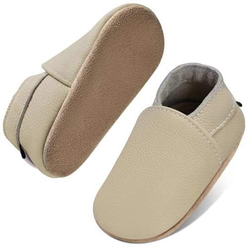IceUnicorn - Scarpine primi passi per bambini, in morbida pelle, unisex, beige., 12-18 mesi