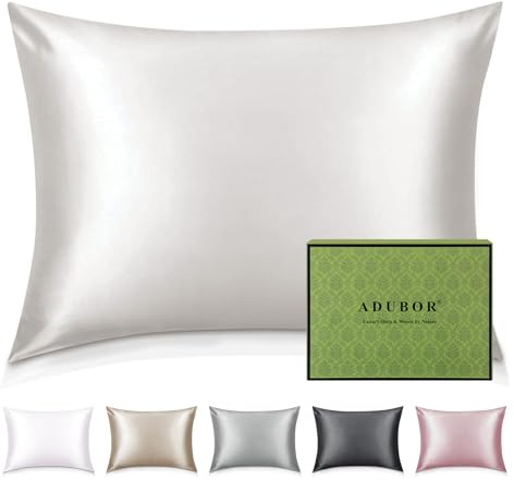 Adubor Taie Oreiller 100% Soie, 22 Momme Soie de Mûrier, Grade 6A, Taie d'oreiller Soie pour la Santé des Cheveux et de la Peau, avec Fermeture Éclair Dissimulée (50 × 70cm, Blanc Ivoire, 1 pièce)