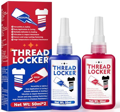 HuakChai Schraubensicherung Blau und Rot, Locktight Schraubensicherung Mittelfest und Hochfest, Schraubensicherungslack für Lock & Seal Befestigungselemente, Metalle, Muttern und Schrauben, 50 ml x 2
