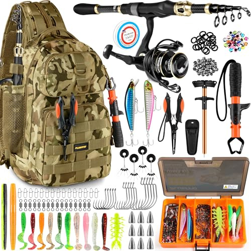 PLUSINNO Fishing Backpack with Rod & Reel Combos, Fishing Gear Kit