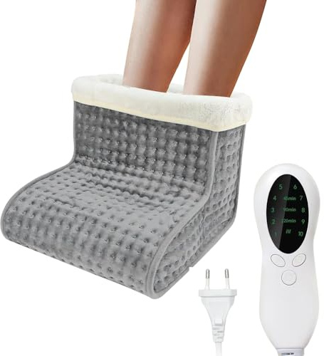 SKIKHN Calentador de Pies Eléctrico, Calienta Pies Electrico, Calientapiés eléctrico, Manta calefactora para los pies con Forro Interior Lavable,10 Niveles de Temperatura, Desconexión Automática, Gris