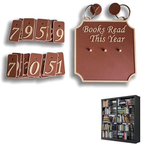 Hanging Bookshelf Counter Decor with 30 Digital Card,Personalised Books Read This Year Sign,DIY Bookshelf Ornaments, Book Lover Gift for Readers,Bookish Home Library Decor,Reading Accessories(Brown)