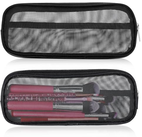 Alrhso 2 Pcs Mesh Makeup Brush Bag Small Nylon Mesh Zipper Pouch Bags Portable Brush Holder Travel Toiletry Bags Cosmetics Brushes Organizer Bag for Home Travel (8.6 X 3.9 Inch)