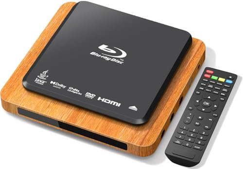 Blu Ray Player 1080P Full HD, Region B/2 Blu-ray & All Region DVD Player, Dolby Audio, HDMI/AV/USB, PAL/NTSC, HDMI & AV Kabel, kompakter DVD Blu-ray Player für TV & Heimkino