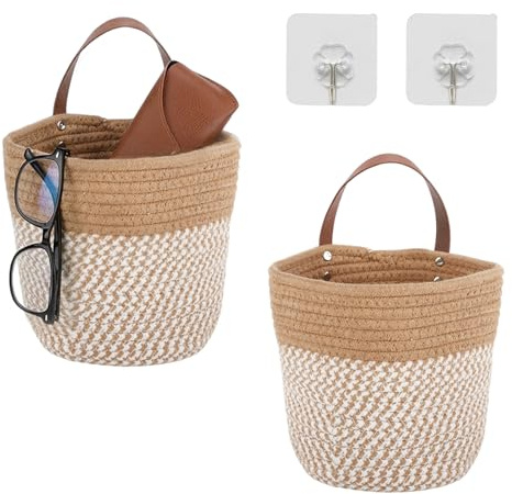 Gykutix 2 Piezas de Cesta para Colgar, Cesta de Pared, Cesta Colgante, Cesta de Almacenamiento para Baño, 16 x 18 cm Almacenamiento Colgante para Baño con Asa, Cesta para Habitación, Baño