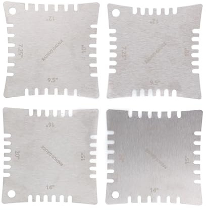 Juego de 4 Galgas de Radio con Muescas para Guitarra, Regla de Diapasón de Acero Inoxidable, Herramienta de Medición para Luthier con Radio de 7.25in a 20in para Guitarra, Bajo, Ba