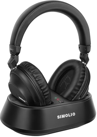 SIMOLIO Wireless TV Headphones for Seniors & Hard of Hearing, 2-in-1 TV & Bluetooth Mode, Clear Dialogue, Charging Dock, Works with Soundbar, No Lip-Sync Delay, 20Hr Playtime, Multi-Headphone Support