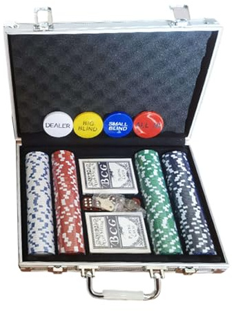 Texas Holdem Chips – pokerchips set, 4 x 0,33 cm ABS PP med aluminiumlåda | 100 200 bitars räknare set för Blackjack kortklubb underhållning hållbara roliga natttillbehör för pokerspelare familj