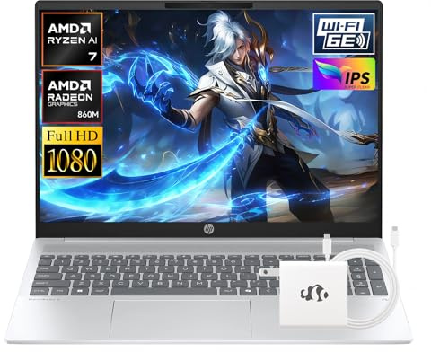 HP OmniBook 5 16 Laptop, AMD Ryzen AI 7 350 (Up to 5GHz), 16GB DDR5 512GB SSD, Radeon 860M Copilot+ Computer-Laptops for Creator Business Gaming College with Win11 WiFi6E Backlit KB GM Accessory
