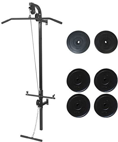 Latzugturm für Wandmontage mit 40 kg Gewichtsscheiben - Wandmontage Kraftstation mit 40 kg Gewichten - Fitnessstation mit Gewichtsscheiben