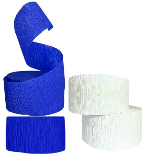 Blue and White Crepe Paper Streamers (2 Rolls Each Color) MADE IN USA!