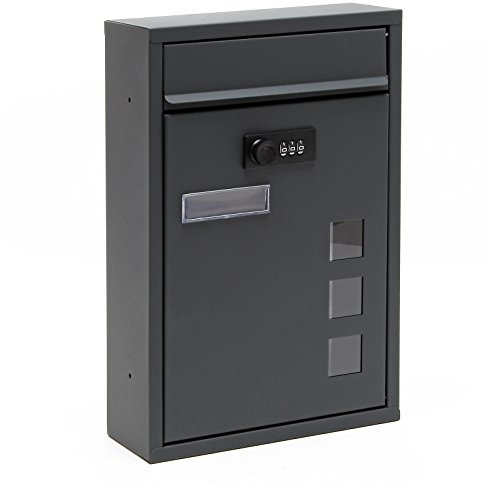 Wiltec Buzón Antracita 215 x 320 x 90 mm de Acero Recubrimiento de Polvo con Cerradura de combinación, Placa identificativa y mirillas
