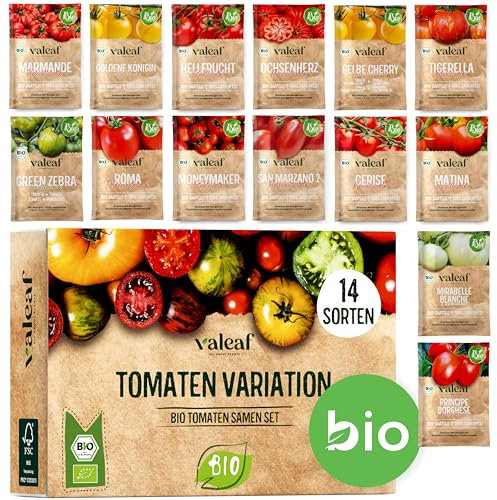 BIO Tomaten Samen Set - 14 Sorten Tomatensamen aus biologischem Anbau, samenfestes Tomaten Saatgut, Bio Tomatensamen Set für Küche, Balkon oder Garten, 14er Pflanzensamen Set