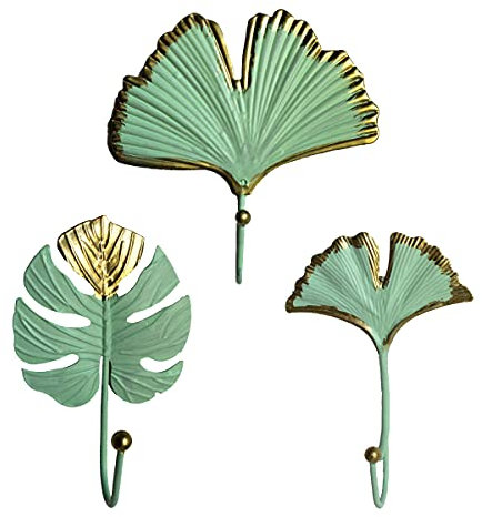 TentHome Vintage Garderobenhaken Wandhaken dekorative Haken Blattform Metall Kleiderhaken Handtuchhaken Aufhänger Dekohaken Schlüsselhaken wandmontiert Mehrzweckhaken 3er Set Grün B
