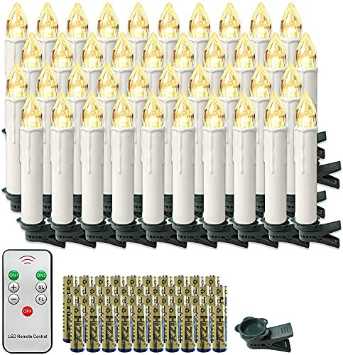 VA-Cerulean Candele a LED senza fili con telecomando e batterie, candele di Natale senza fiamma, decorazione natalizia bianca latte, per albero di Natale, matrimonio, festa e compleanno (40 pezzi,