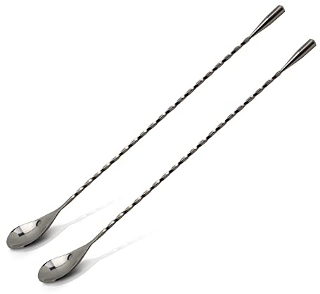 The Art of Craft Bar Spoon: 12.5” Stainless Steel Cocktail Mixing Spoon, Long Handle Spiral Design with Weighted Teardrop End (Set of 2)