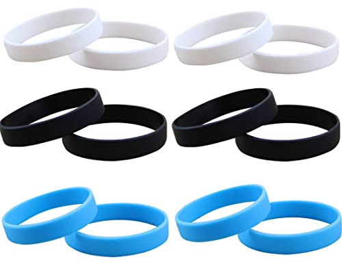 UQUABESO 12 st gummiarmband för män kvinnor, stretchiga tomma silikonarmband för evenemang festsport (svart, vit, blå)