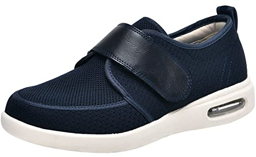AEHO Chaussures d'œdème pour Homme Chaussures à Coussin d'air pour diabétiques,Pied Large Chausson Fermeture Scratch pour Personne Âgée Pieds Gonflés Arthrite Oedème Swollen,Bleu,42 EU