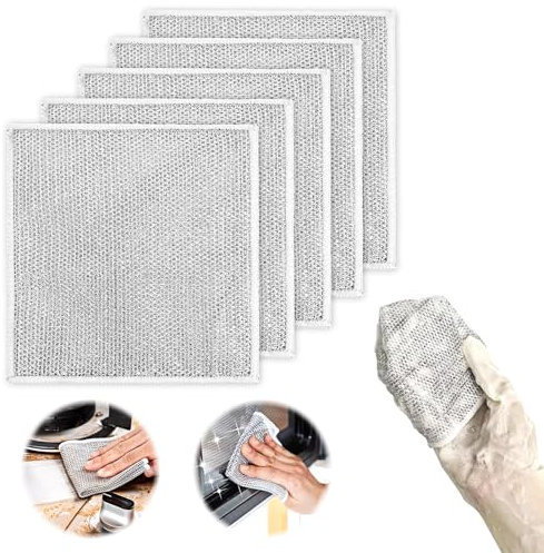 Paños de Alambre Multiusos,Reutilizable de Alambre Lavar Platos,para Lavar en Húmedo y en Seco Trapos para Lavar Platos,Elimina sin Esfuerzo Las Manchas difíciles de Platos, ollas,Estufas,etc（5PCS）