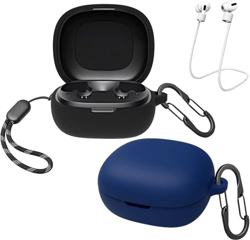 easyBee [2-pack] fodral kompatibelt med P20i, med 2 karbinhakar 2 anti-förlust remmar, flytande silikonfodral, ultratunt, stötsäkert skyddande fodral, Bluetooth-hörlursväska – svart och blå