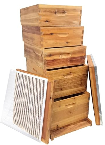 Jwevvie 5-Layer Bee Hive, Beehive Kit Langstroth Bee Hive Coated with 100% Beeswax Includes 2 Deep Bee Boxes, 3 Medium Bee Hive, NO Frame