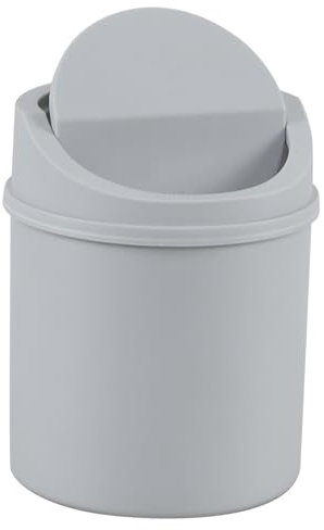 Lesbin 2 L Mini Desktop Trash Can with Swing Lid, Plastic Small Desk Bin with Lid, Grey