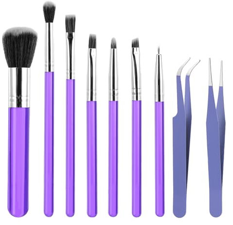 Set di 9 pennelli per decorare torte, caramelle, biscotti, torte, pasticceria, pasticceria, pennelli da forno, in acciaio inox, punta dritta e curva per cuocere fondente fai da te e zucchero (colore