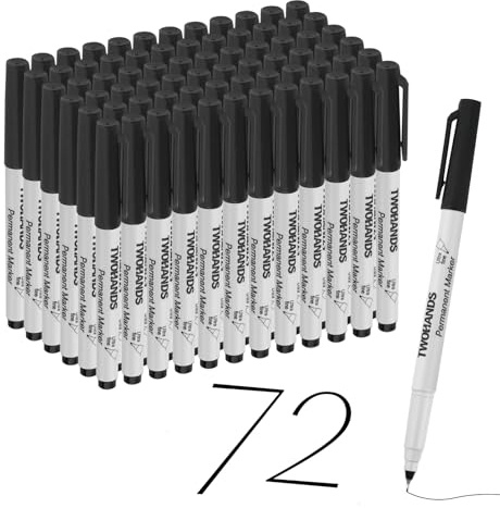 TWOHANDS 72 Pcs Marcatore Permanente Punta ultra Fine (0.5 mm), Pennarelli Indelebil Waterproof Neri, Cancelleria Casa e Ufficio, 21632