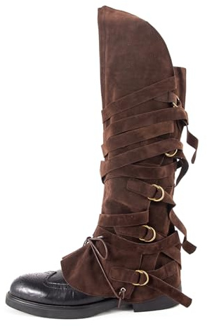 LGFKJNNJ Medieval Pirate Boot Covers Men Women: Faux Leather Renaissance Boots Cover Steampunk Viking Costume Accessory for Halloween,Brown Jedi Boot Cover