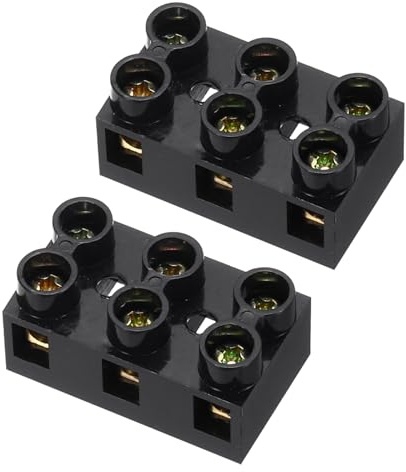 sourcing map 2pcs Dual Row Terminal Block, 3 Positions 500V 20A Screw Terminals Strip, Cable Barrier Block Strip for Home Appliances, Electronic Circuits, Black
