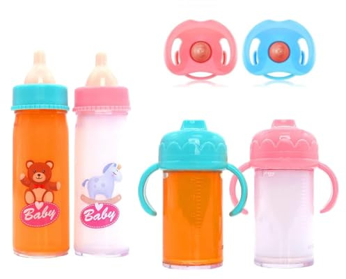 JINJUMEI 4 Piezas Biberones Mágicos para Muñeca, 2 Piezas Chupete para Muñecas, biberones de bebé con Leche desaparición, Accesorios para muñecas, Ideal para Niños Partir de 3 Años