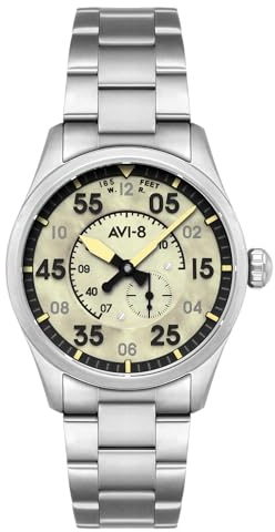 AVI-8 Reloj automático Spitfire tipo 300 de 42 mm para hombre con pulsera de acero inoxidable sólido AV-4147