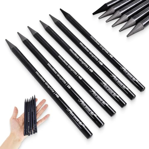 zizitips Juego de 6 lápices de carbón negro sin madera HB 2B 4B 6B 8B EE, set de dibujo profesional para sketch, bocetos y sombreado, ideal para estudiantes, principiantes y artistas creativos