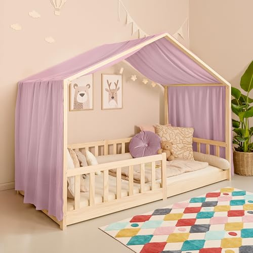 Mooskind Hausbett Himmel – Aus weichem Musselin in 7 Farben – 100% Bio-Baumwolle – Traumhafte Hausbett Deko & Himmelbett Vorhänge – Made in Europe mit Liebe