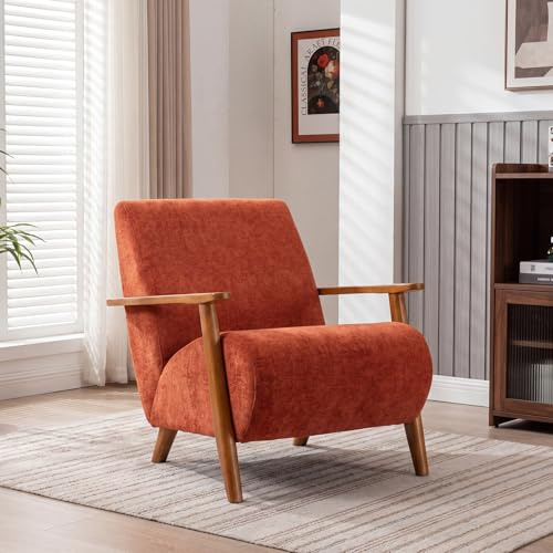 TQHOQ Modern Accent Armchair for Living Room, Upholstered Linen Lounge Chair with Solid Wood Frame (Orange, 1PCS)